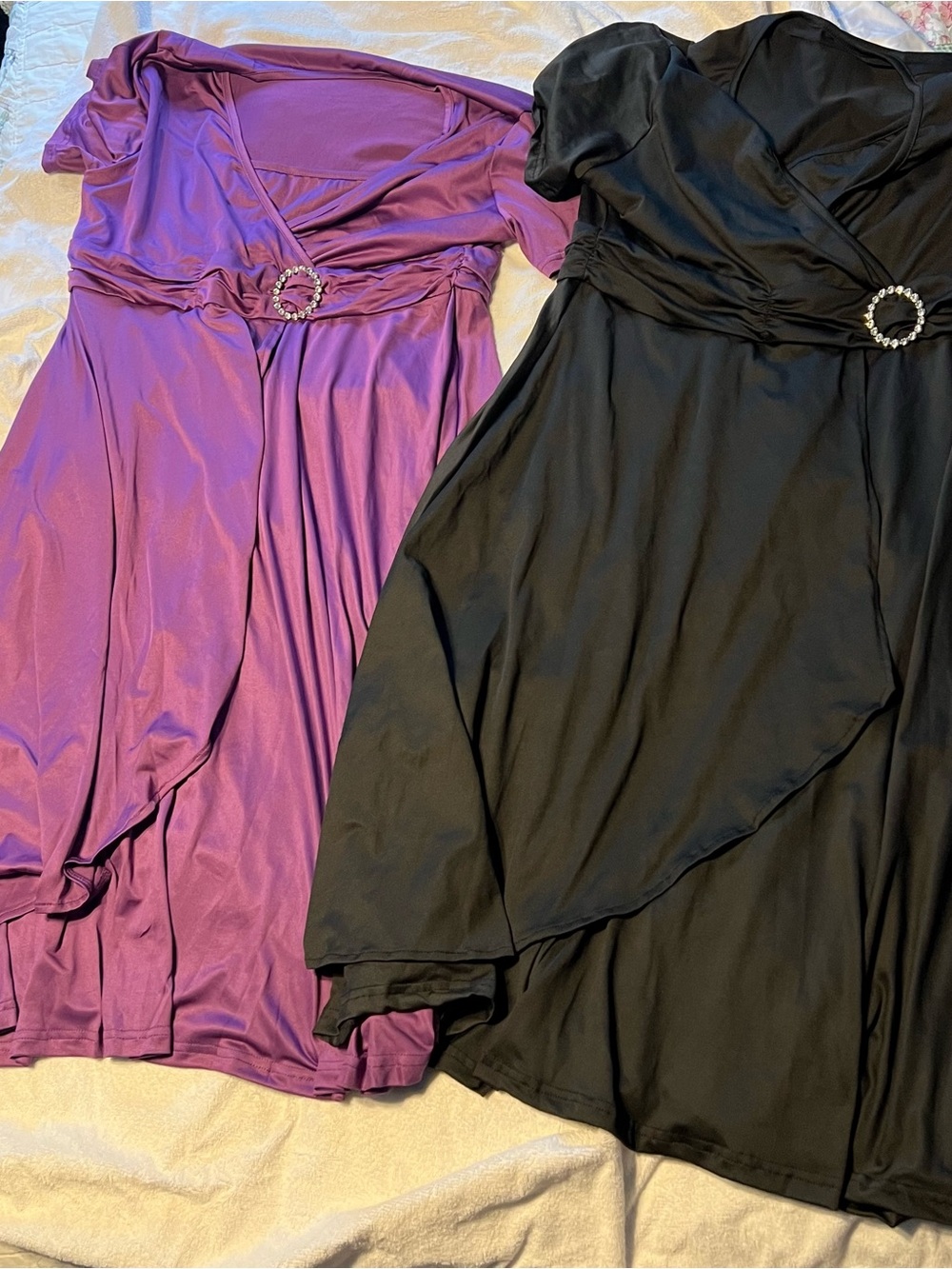Amazon Purple and Black Wrap Midi Dress Set with Rhinestone Buckle